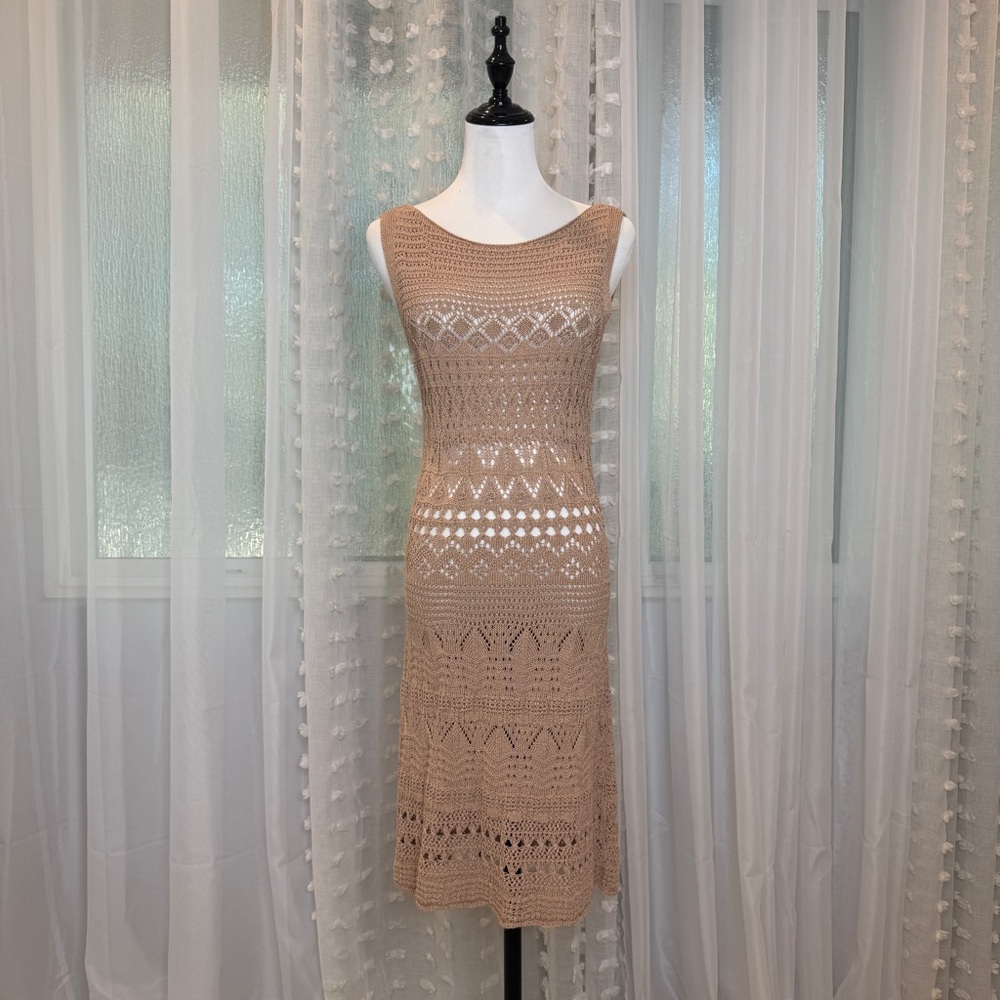 Zara Beige Crochet Midi Dress